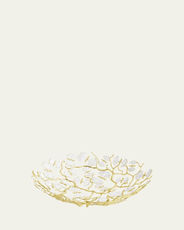 Butterfly Ginkgo White & Gold Centerpiece Bowl